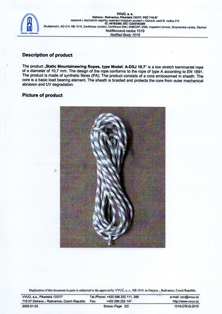 公司研發生產的靜力繩通過“歐盟CE”認證